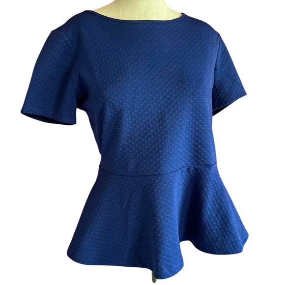 Elle Tops - Womens Top Size Medium Navy Blue Peplum Professional Conservative Modest Church